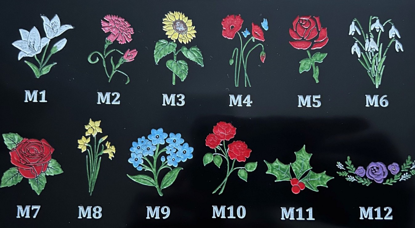 Floral and nature motifs for headstone decoration