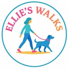 Ellie’s Walks logo showing a woman walking a dog inside a circular badge.