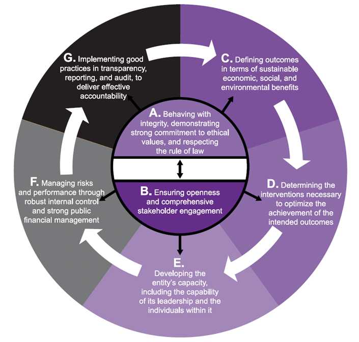 Diagram that explains the steps of the local code of corporate governance and how it flows.