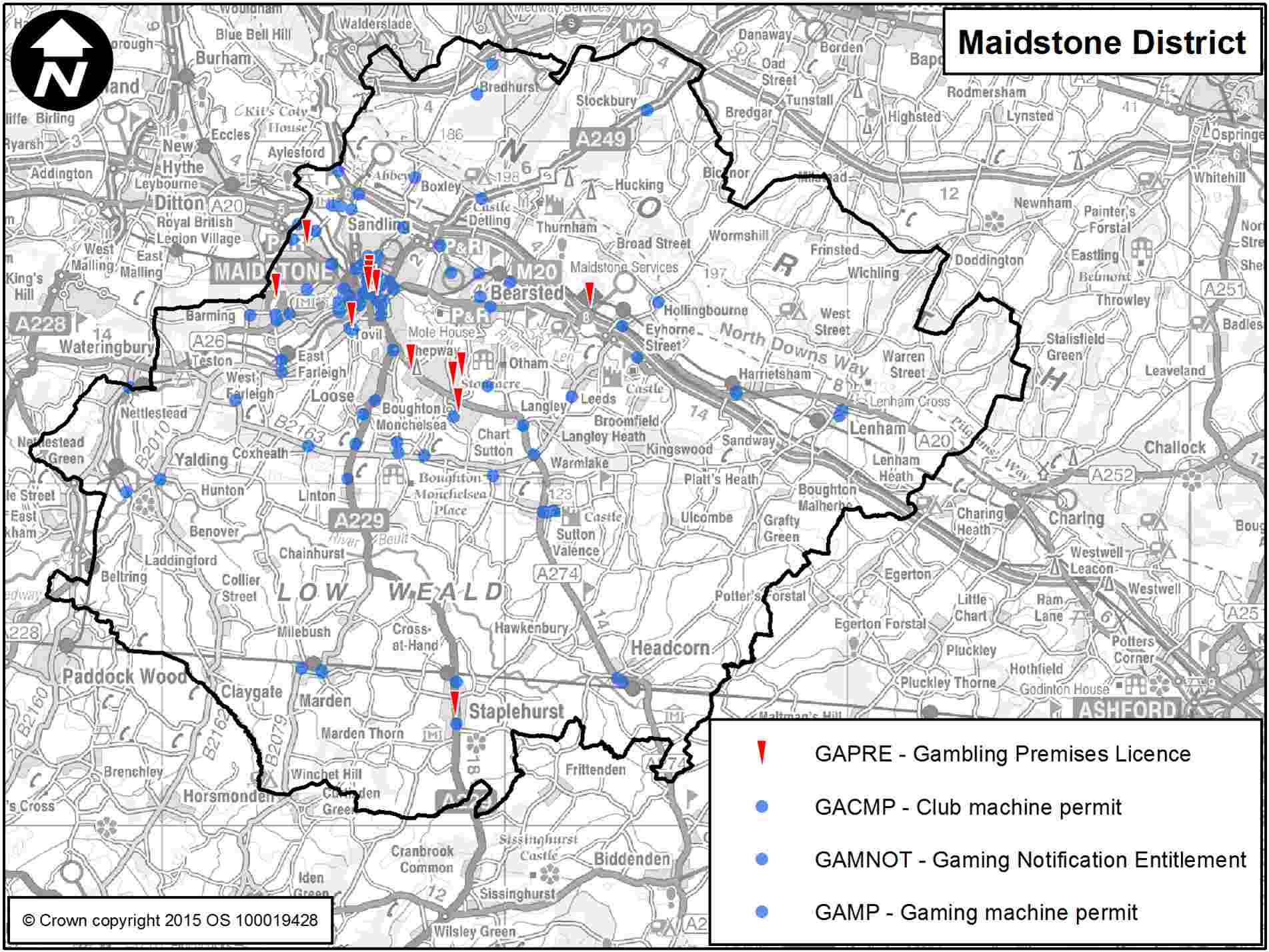 Map pin pointing the premises in Maidstone that have gambling licences and permits.